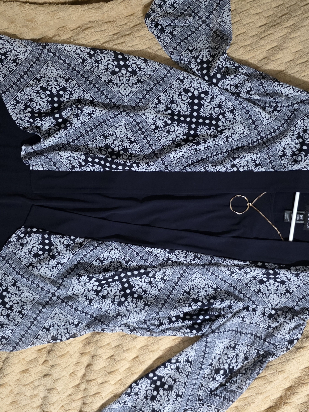 Navy Blue and White Floral Open Cardigan